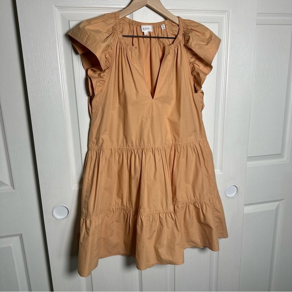 A.L.C. Harper Ruffle Sleeve Dress Peach Orange Mini Cotton Tiered A Line US 4 - Picture 6 of 13